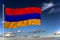 Armenia national flag waving in the wind against deep blue sky.  International relations concept