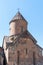 Armenia, Saghmosavank, September 2022. Vertical view of the facade of an ancient temple.