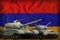 Armenia tank forces concept on the national flag background. 3d Illustration