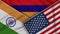 Armenia United States of America India Flags Together Fabric Texture Illustration