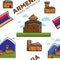 Armenian architecture and nature mountains and national flag seamless pattern