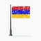 Armenian flag with scratches, vector flag of Armenia on flagpole with shadow.