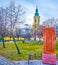 Armenian Khachkar at Saints Peter and Paul church in Obuda, Budapest, Hungary