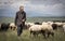 Armenian Man with his sheep in a countryside