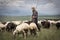 Armenian Man with his sheep in a countryside