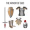 Armor of God elements set isolated on white. Vector