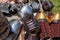 Armor of participants in the competition for the Medieval Battle. Ð¢hÐµrÐµ are metal mittens and bracers