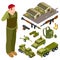 Armor weapon collection and accessorises. Soldier, military base, volley fire system and infantry fighting vehicle