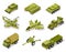 Armor weapon collection. Helicopter and cannon, volley fire system and infantry fighting vehicle, tank armored truck