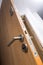 Armored door clad in wood of a family home. Close-up of the lock.