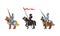 Armored Medieval Knight or Cavalryman Sitting on Horseback Holding Lance Vector Set