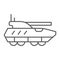 Armoured personnel carrier thin line icon, army and military, tank sign, vector graphics, a linear pattern on a white