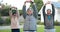 Arms, stretching or old people in outdoor fitness training together for health or exercise in retirement. Warm up