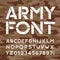 Army alphabet font. Distressed type letters and numbers.