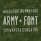 Army alphabet font. Scratched type letters and numbers on camo background.