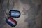 army blank, dog tag with flag of argentina and paraguay on the khaki texture background.