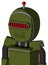 Army-Green Automaton With Bubble Head And Toothy Mouth And Visor Eye And Single Led Antenna