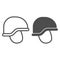 Army helmet line and solid icon. Soldier head protection, ammunition symbol, outline style pictogram on white background
