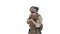 Army man pointing gun in multiple directions ready for combat on white background.