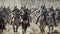 Army of medieval knights riding into battle created with Generative AI.