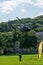 Army military helicopter departs from the parade field after bowing to the spectators at West Point Military Academy