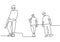 Army people standing with guns continuous one line drawing. Vector military concept during war. Concept of security, peace, and
