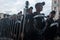 Army of police soldiers behind the fence, Moscow