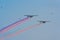 Army show performance aircraft and colorful smoke in air show