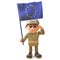 Army soldier character in 3d wearing uniform and saluting the European flag, 3d illustration