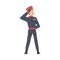 Army Soldier Saluting, Infantry Military Man Character in Blue Uniform and Cap Cartoon Style Vector Illustration