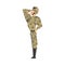 Army Soldier Saluting, Military Man Character in Camouflage Combat Uniform and Helmet Cartoon Style Vector Illustration