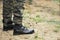 Army, soldier wear Military camouflage standing on grass floor