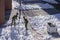 Army soldiers clean the streets of snow with shovels after the Filomena snowstorm