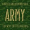 Army stencil alphabet font. Type letters and numbers on a green camo seamless background.