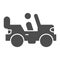 Army vehicle solid icon. Offroad rover with person, car and soldier symbol, glyph style pictogram on white background