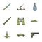 Army weapons icons set, flat style