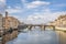 Arno river and St Trinity bridge designed by Bartolomeo Ammanati and reconstructured after World War II in Florence, Italy