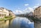 Arno river and St Trinity bridge designed by Bartolomeo Ammanati and reconstructured after World War II in Florence, Italy