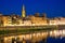 Arno river waterfront in Florence evening view