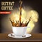 Aroma black Arabica coffee cup and beans ads design. 3d illustration of hot coffee mug Product on blurred background