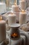 Aroma lamp with essential oil, aromatherapy at home, burning candle, dropping essential oil. Concept of home relaxation