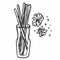 Aroma reed diffuser and flowers icon doodle illustration in vector. Hand drawn aroma reed diffuser in vector