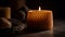 Aromatherapy candle burning in tranquil spa treatment room for relaxation generated by AI