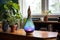 aromatherapy diffuser with essential oils in yoga space