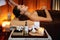 Aromatherapy massage ambiance or spa salon composition setup. Quiescent