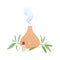 Aromatherapy, wellness lifestyle and holistic remedy concept. Vector flat illustration. Oil diffuser and humidifier with leaves