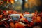 Aromatic Autumn coffee tea. Generate Ai