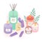 Aromatic candles,deffuser,oil,perfume and amethyst crystals vector illustration set