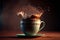 Aromatic Dark Coffee Splashing in a Cappuccino cup on Dark and on moody backdrop AI Generative