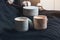 Aromatic decorative candles in plaster bowls. Handmade, making aroma candles